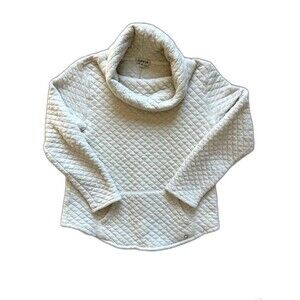 Orvis Womens Quilted Cowl Neck Sweatshirt Pullover Cream Oatmeal Medium Pocket